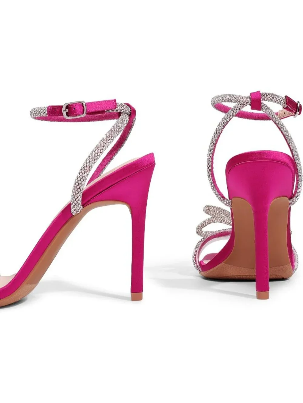 Women's Hot Pink Double Bowknots Crystal Clear Slingback Square Toe Wedding Heel